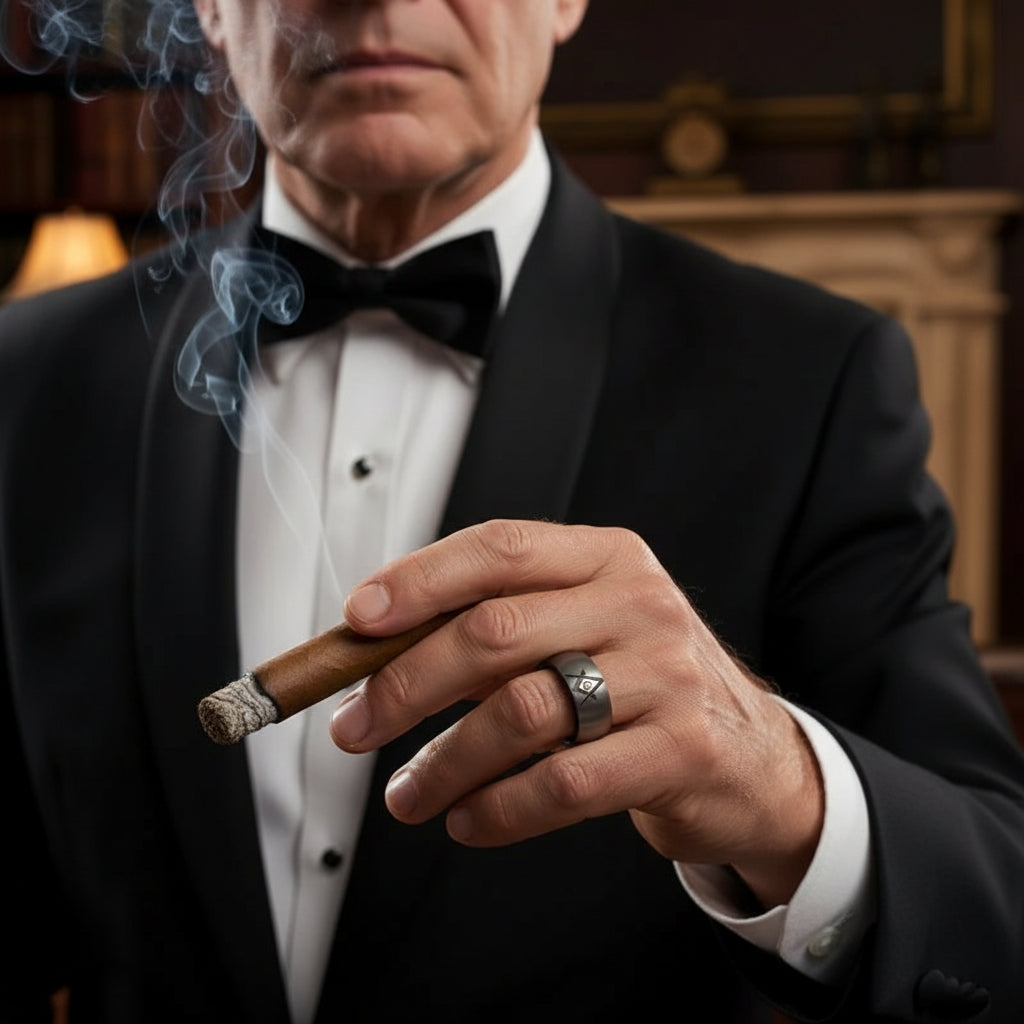 Silver with Blue Tungsten Masonic Ring