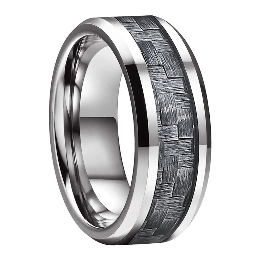 Silver Carbon Fiber Wedding Band