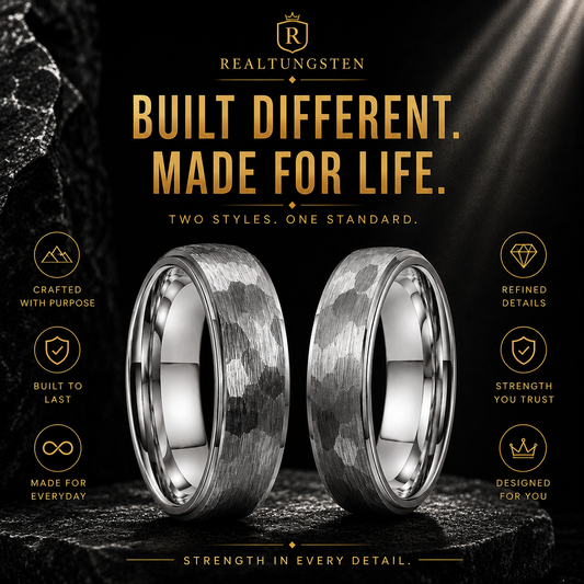 Silver Hammered Tungsten Ring