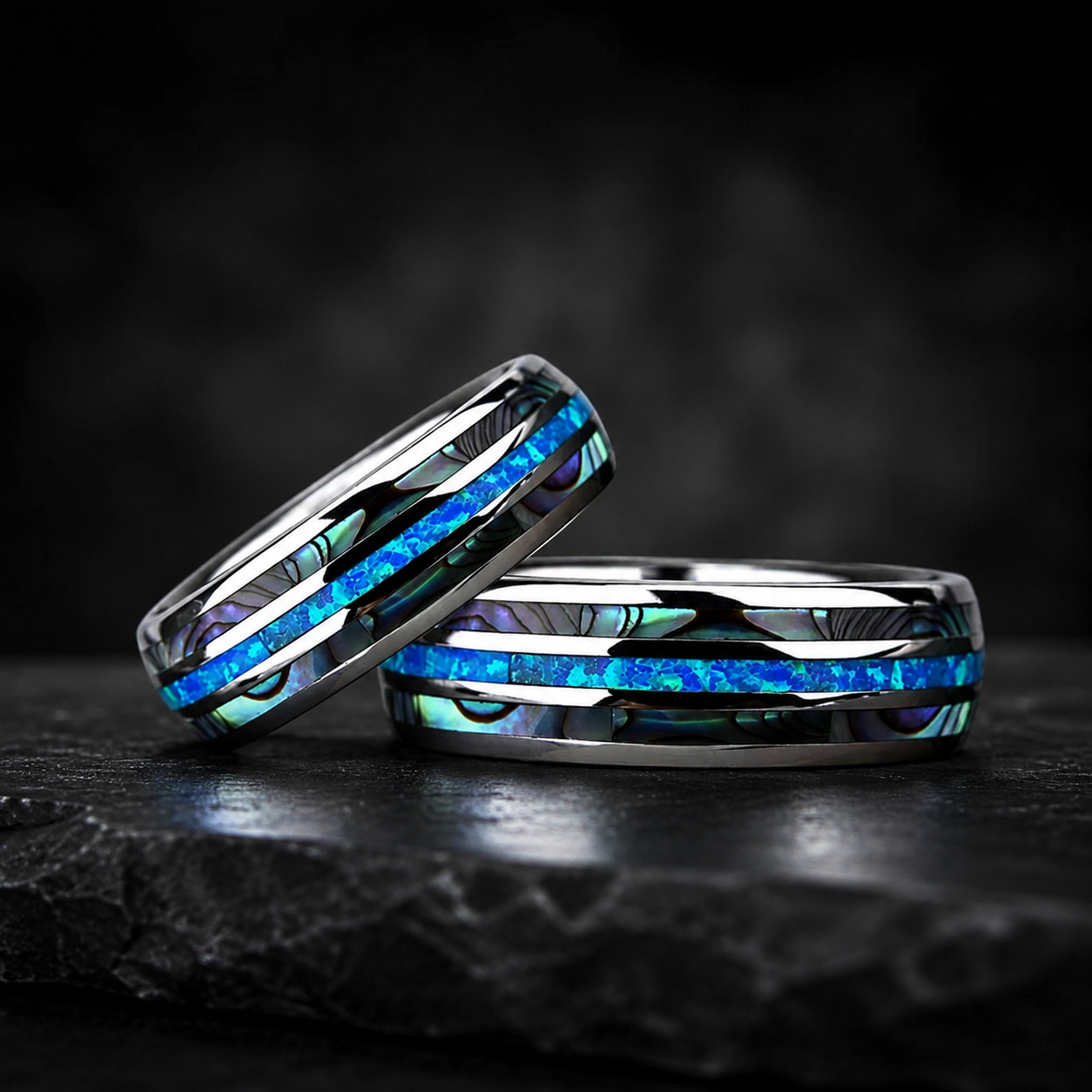 Silver Tungsten Ring with Abalone Shell