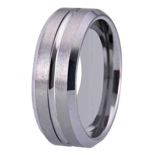 Silver Bevel With Groove Tungsten Ring