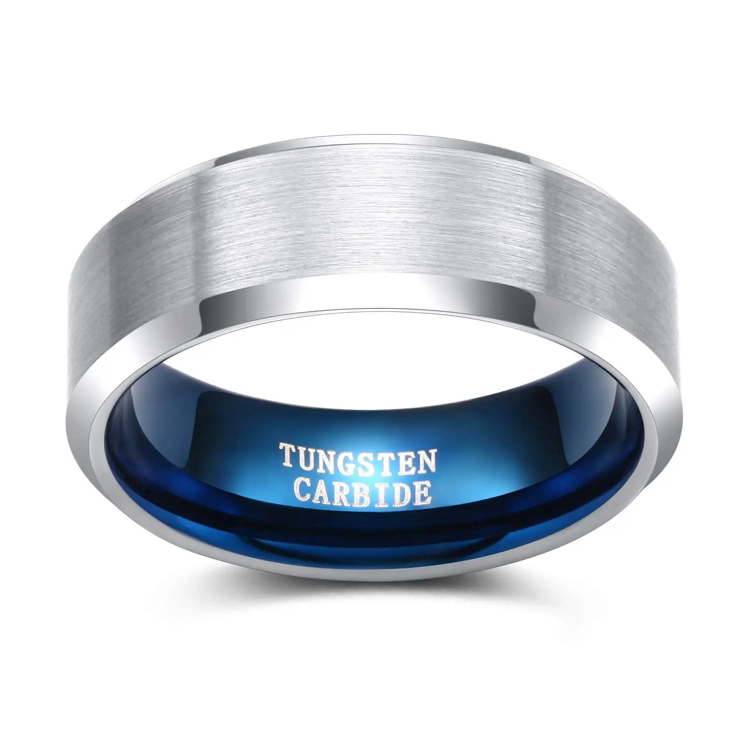 Silver and Blue Tungsten carbide Ring
