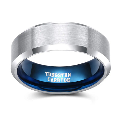 Silver and Blue Tungsten carbide Ring