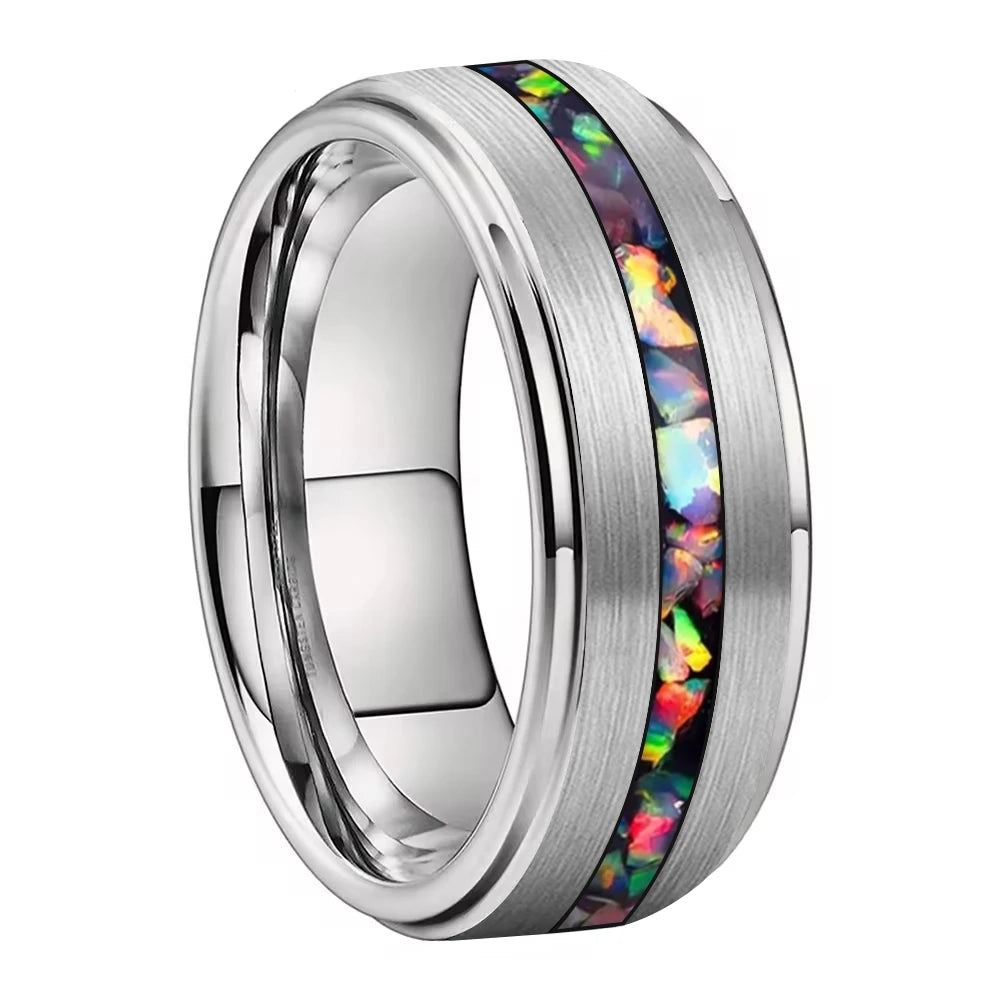 Silver Brushed Opal Tungsten Ring