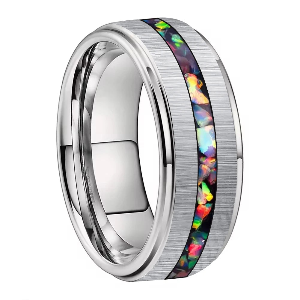 Silver Brushed Opal Tungsten Ring