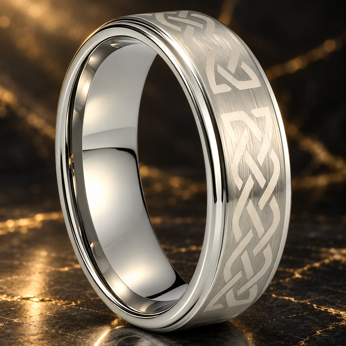 Brushed Silver Celtic Tungsten Ring