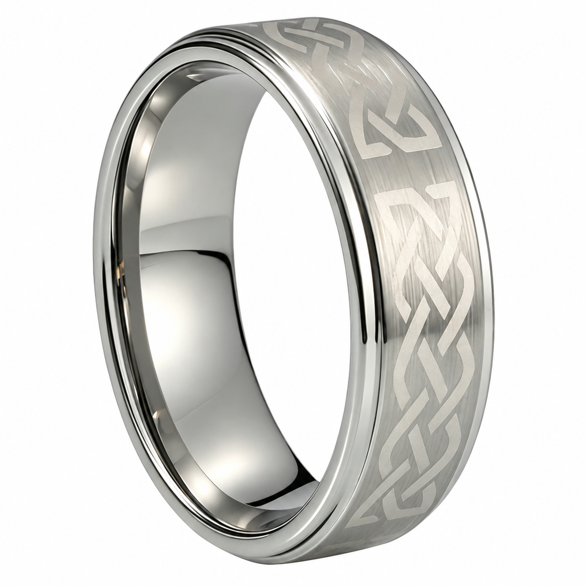 Brushed Silver Celtic Tungsten Ring