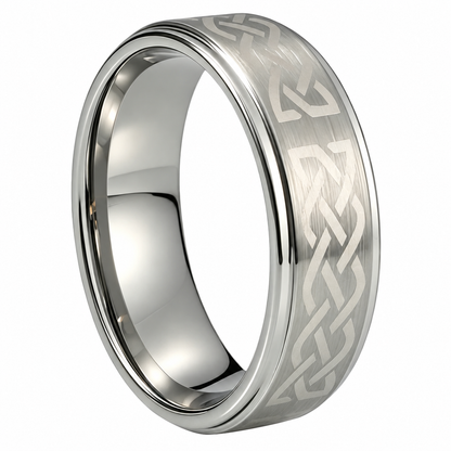 Brushed Silver Celtic Tungsten Ring