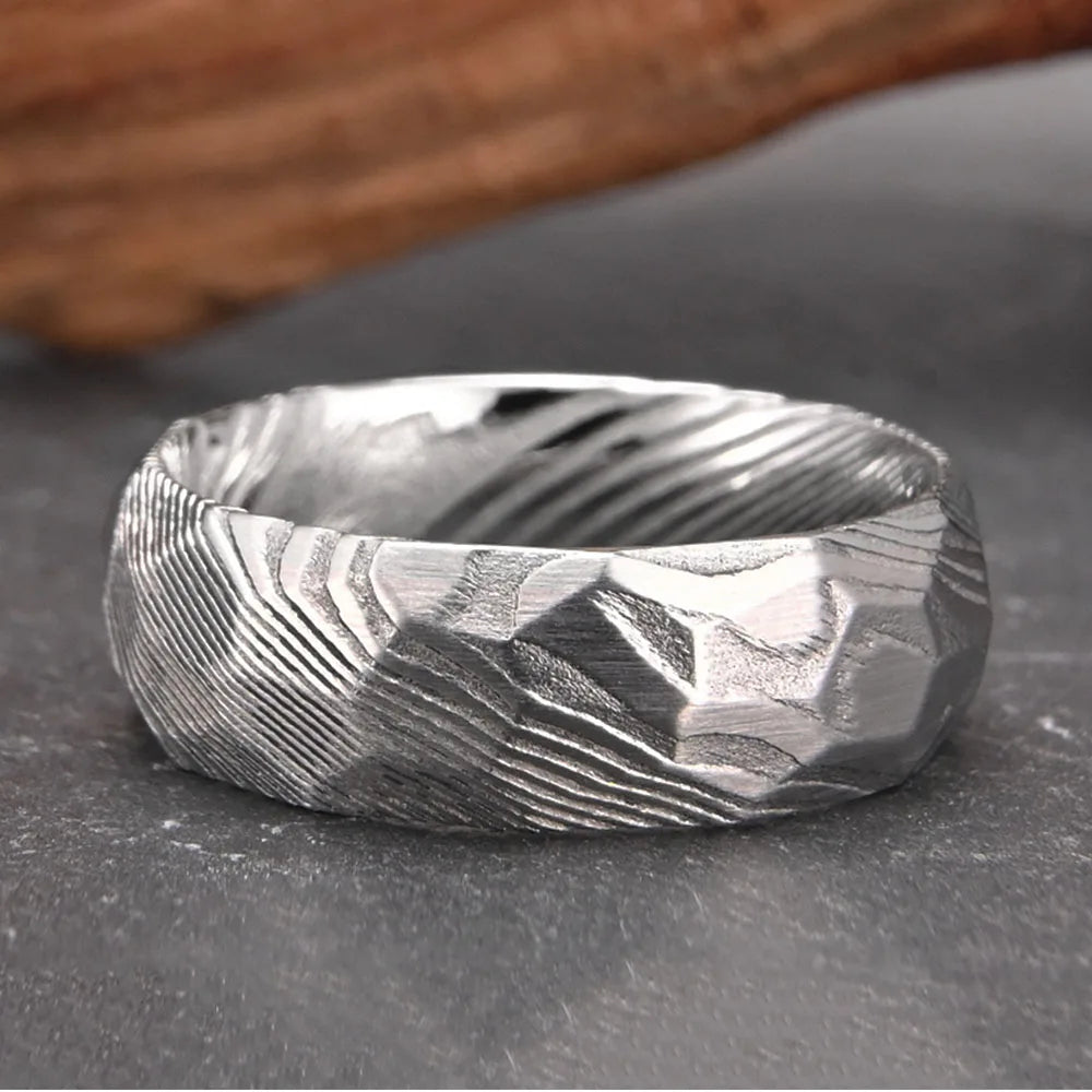 Silver Damascus Steel Ring