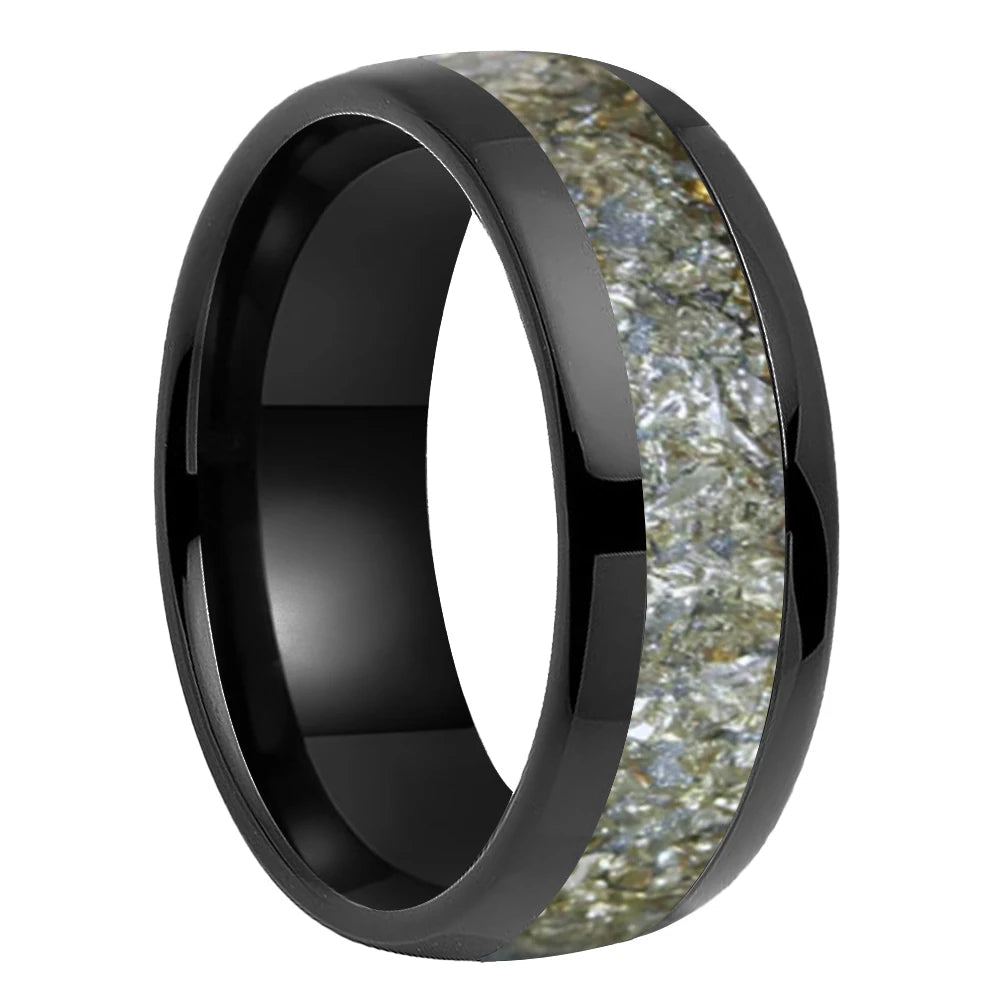 Silver Glassy Inlay Tungsten Wedding Ring