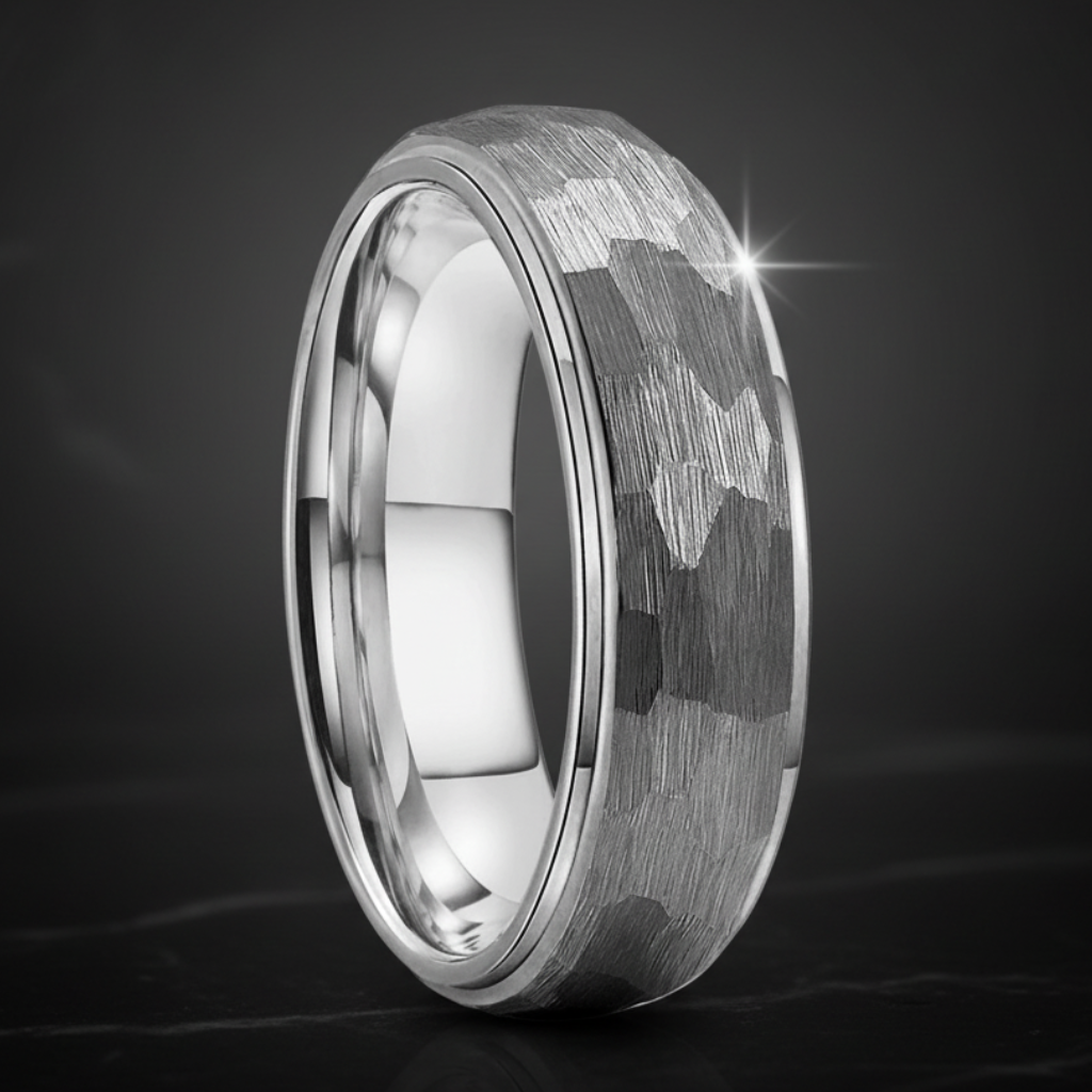 Silver Hammered Tungsten Ring