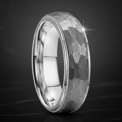 Silver Hammered Tungsten Ring
