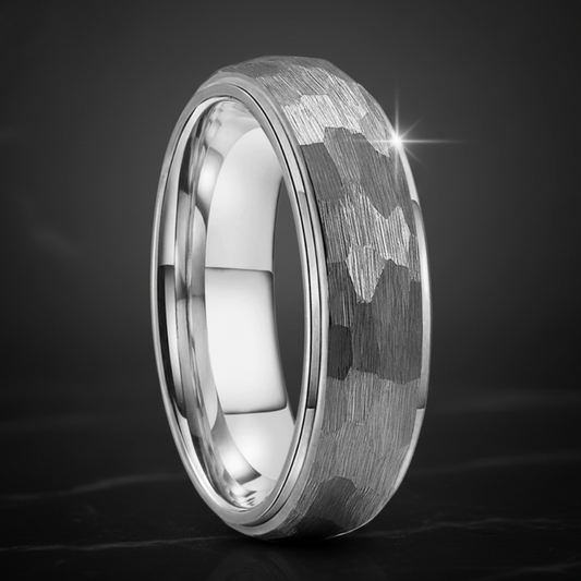 Silver Hammered Tungsten Ring