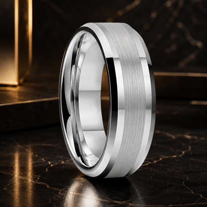 Silver Polished Tungsten Engagement Ring
