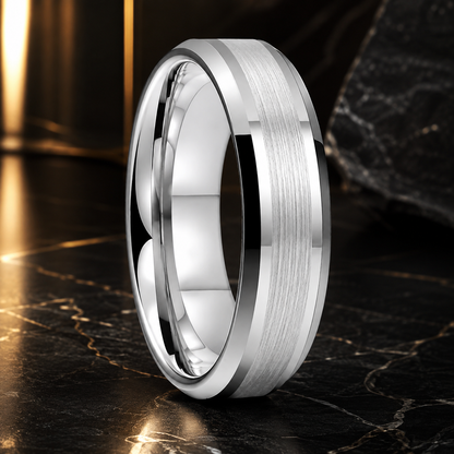 Silver Polished Tungsten Engagement Ring