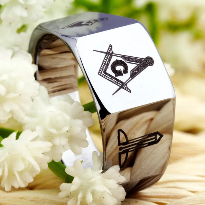 Silver Tungsten Carbide Masonic Ring