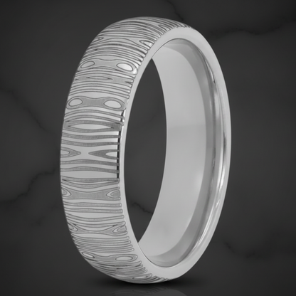 Silver Tungsten Damascus Ring
