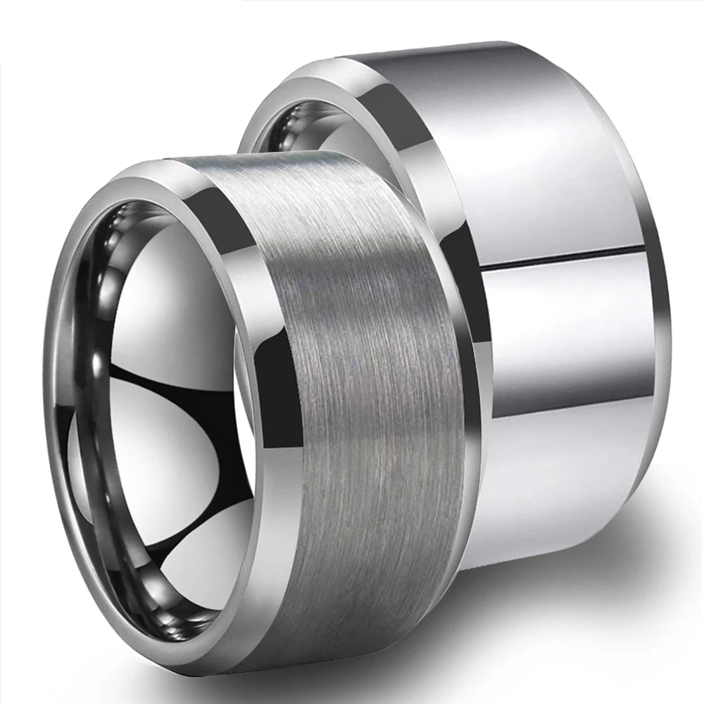 The Iron Monarch™ – Silver Tungsten Ring with Beveled Edges (12mm)