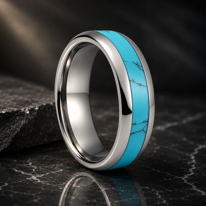 Silver Tungsten Ring with Turquoise Inlay