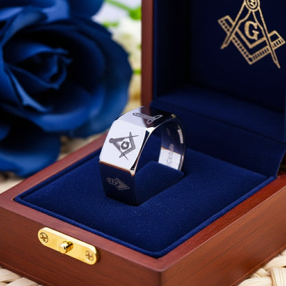 Silver Tungsten Carbide Masonic Ring