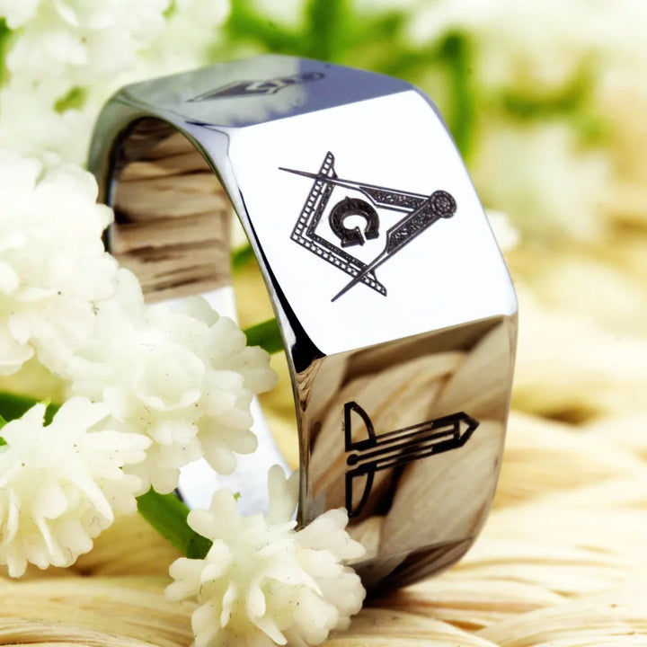 Silver Tungsten Carbide Masonic Ring
