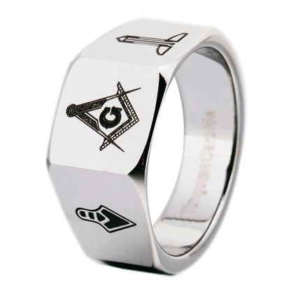 Silver Tungsten Carbide Masonic Ring