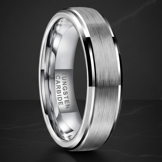 Silver Tungsten Carbide Wedding Band