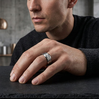 Silver Tungsten Cross Ring for Men