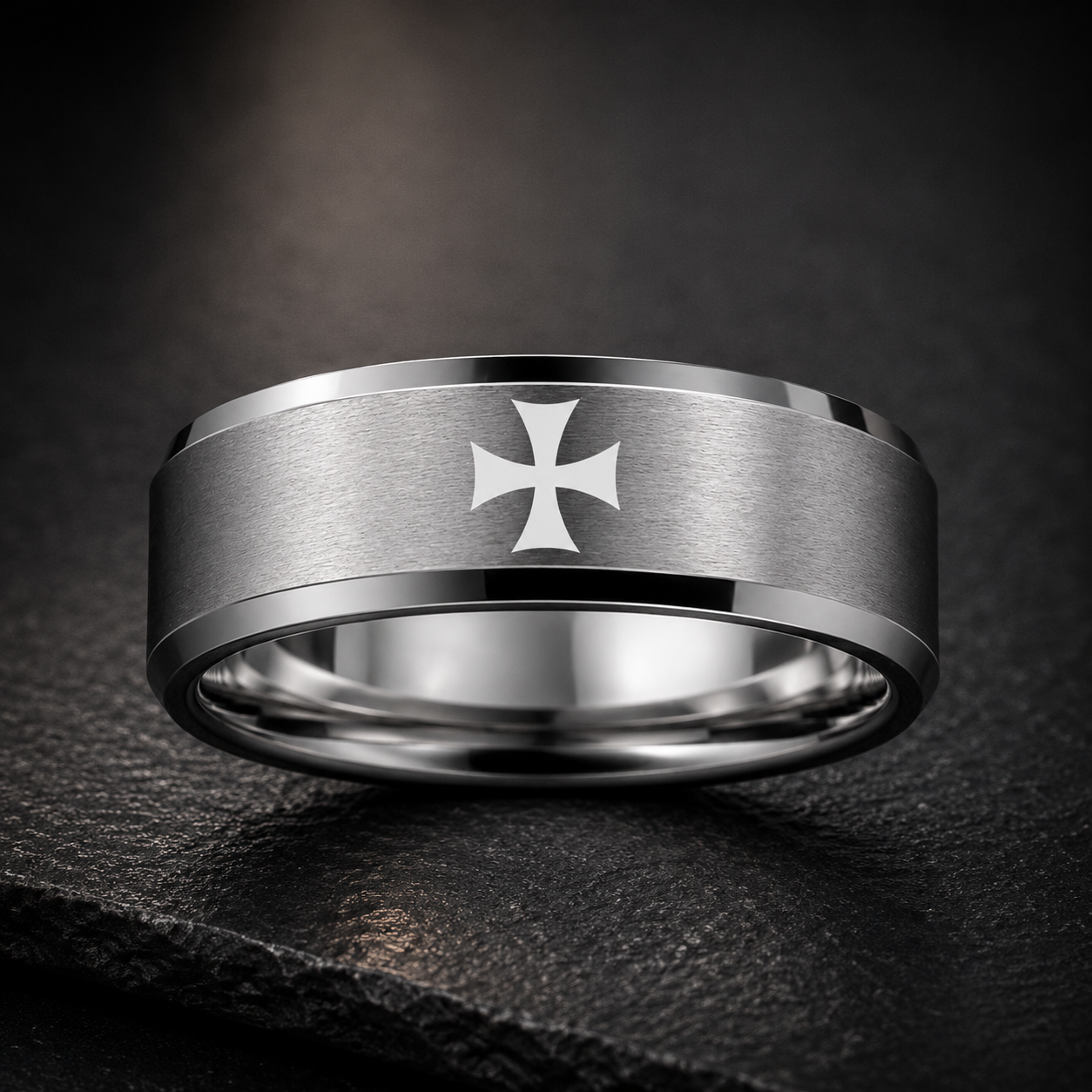 Silver Tungsten Cross Ring for Men