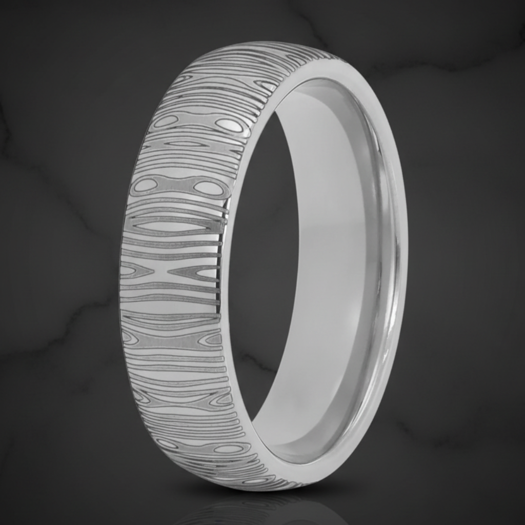 Silver Tungsten Damascus Ring