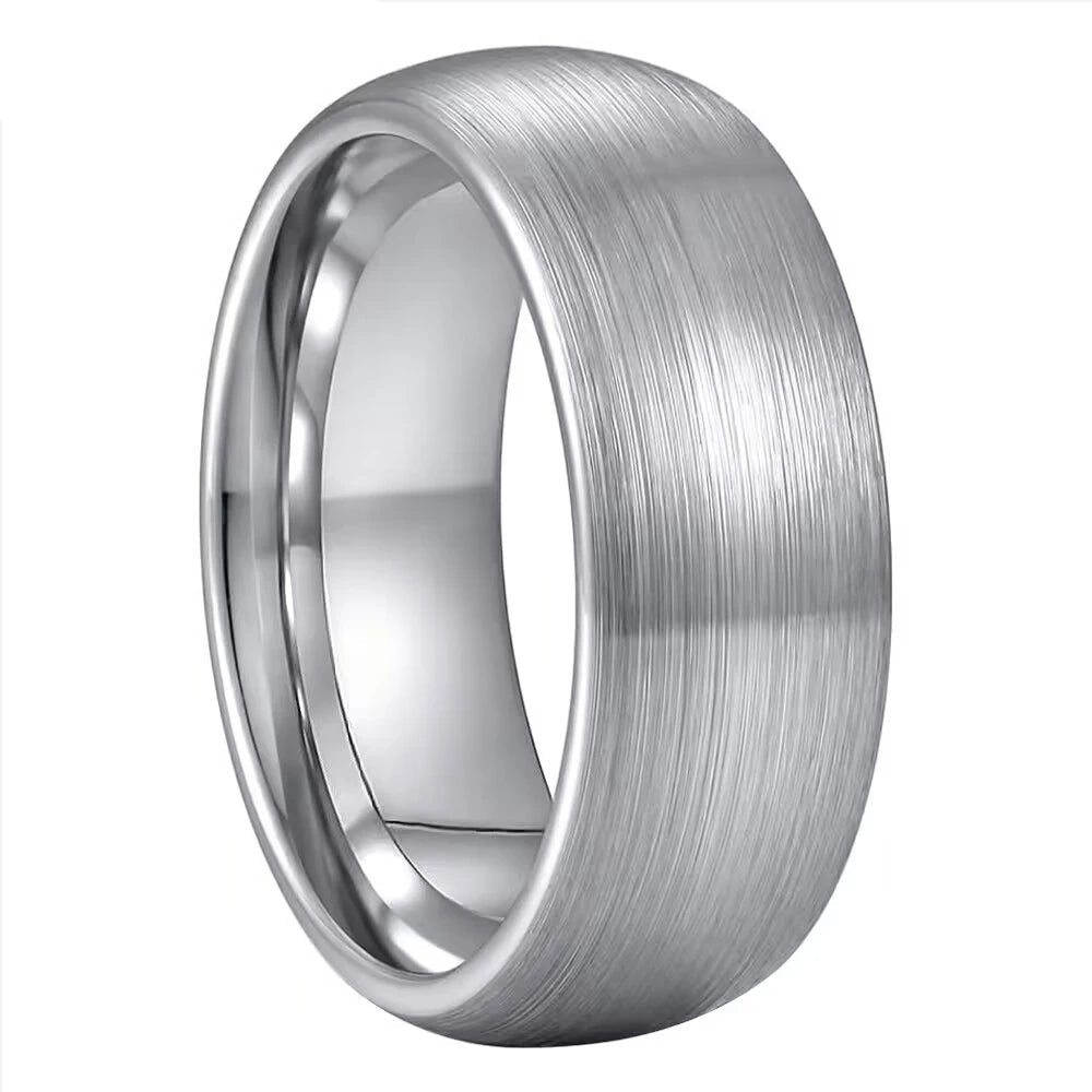Silver Tungsten Promise Ring – 8mm Brushed Dome Comfort Fit Band