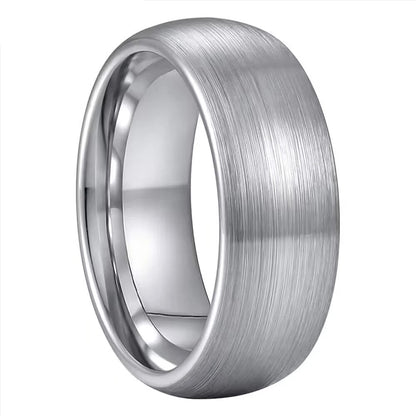 Silver Tungsten Promise Ring – 8mm Brushed Dome Comfort Fit Band