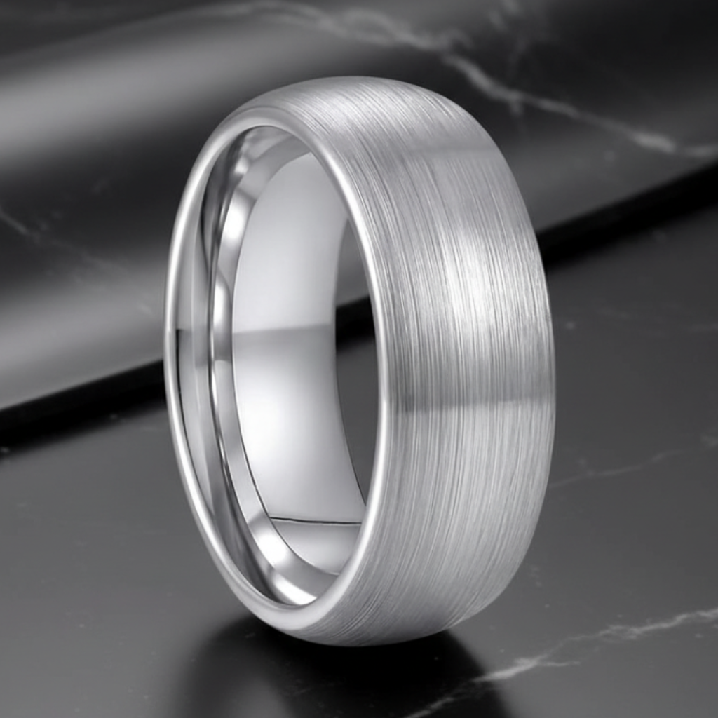 Silver Tungsten Promise Ring – 8mm Brushed Dome Comfort Fit Band