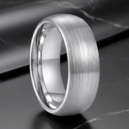 Silver Tungsten Promise Ring – 8mm Brushed Dome Comfort Fit Band