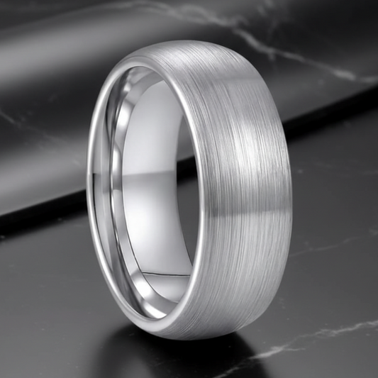 Silver Tungsten Promise Ring – 8mm Brushed Dome Comfort Fit Band