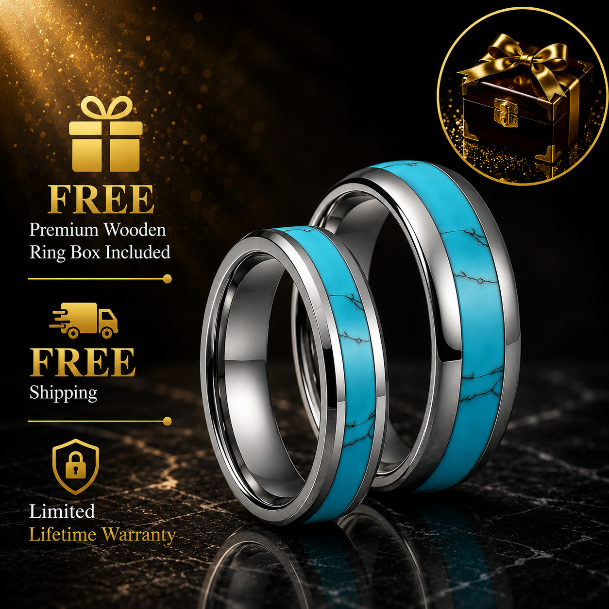 Silver Tungsten Ring with Turquoise Inlay