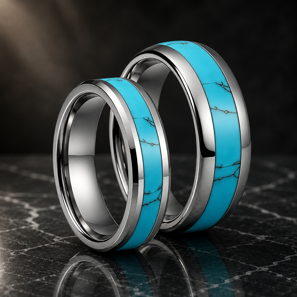 Silver Tungsten Ring with Turquoise Inlay