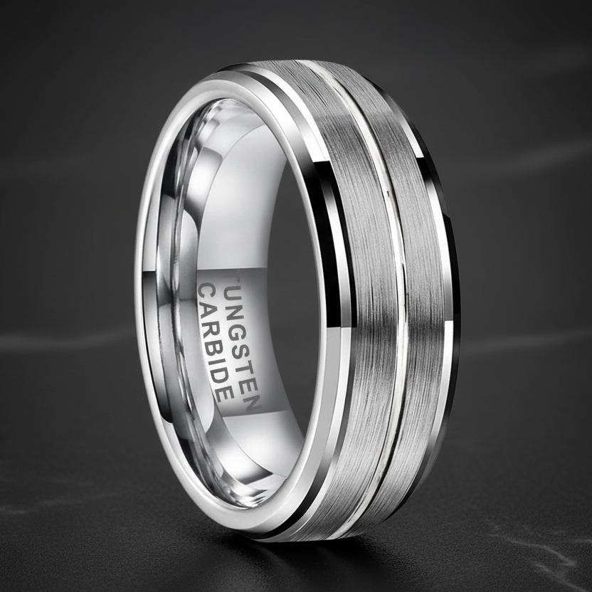 Silver Tungsten Ring with “I Love You” Engraving