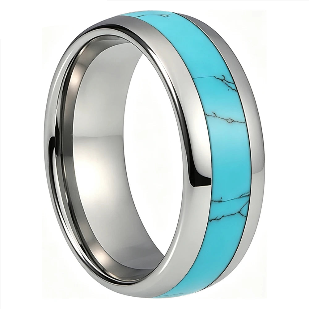 Silver Tungsten Ring with Turquoise Inlay