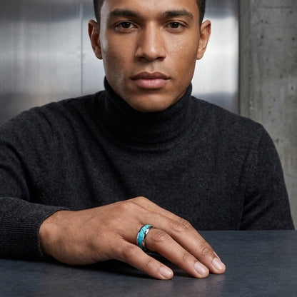 Silver Tungsten Ring with Turquoise Inlay