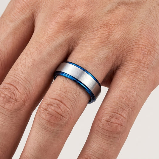 Silver and Blue men-Tungsten Ring
