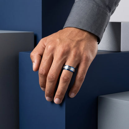 Silver and Blue Tungsten Ring