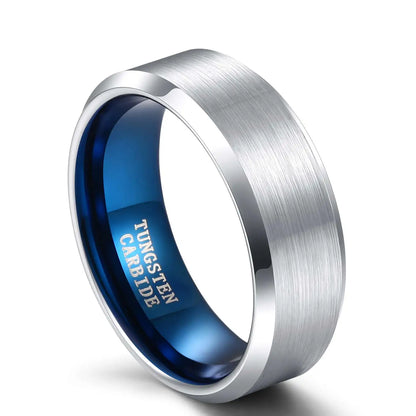 Silver and Blue Tungsten carbide Ring