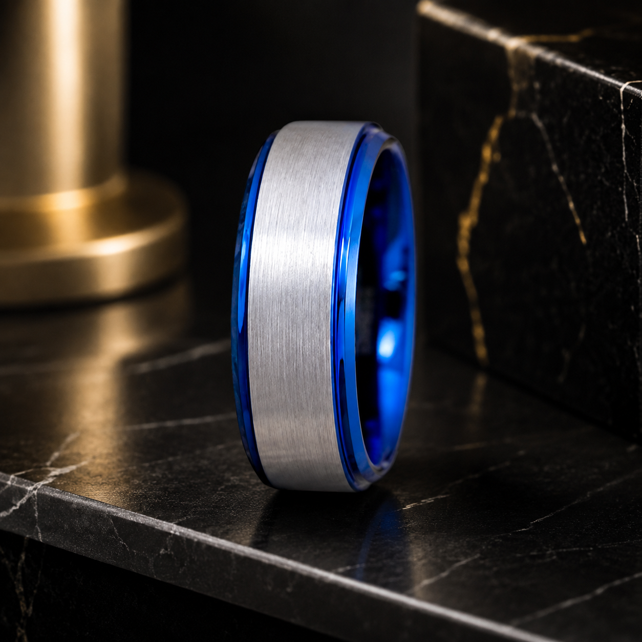 Silver and Blue Tungsten Ring