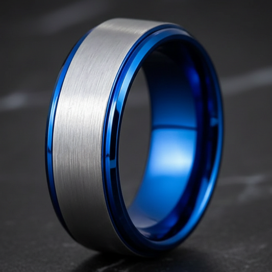 Silver and Blue Tungsten Ring