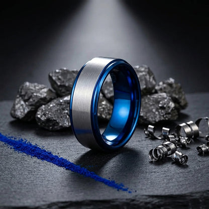 Silver and Blue menTungsten Ring