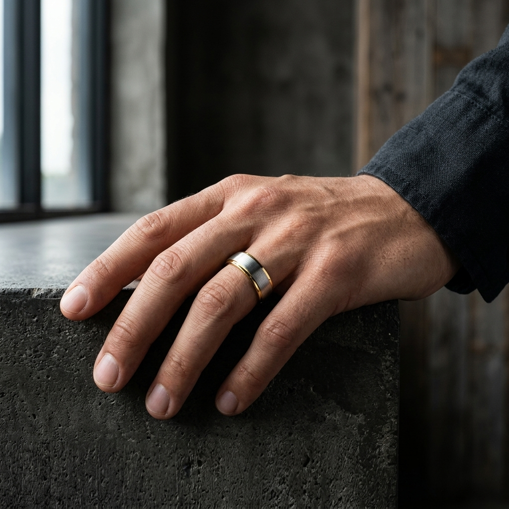 Silver and Gold Stepped Tungsten Wedding Band