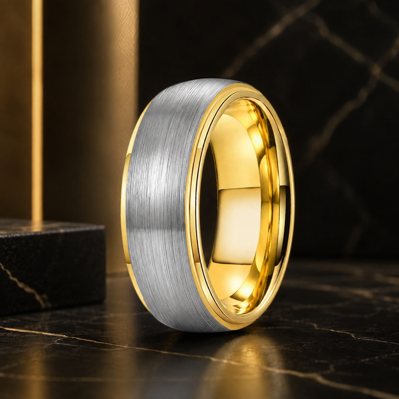 Silver and Gold Stepped Tungsten Wedding Band