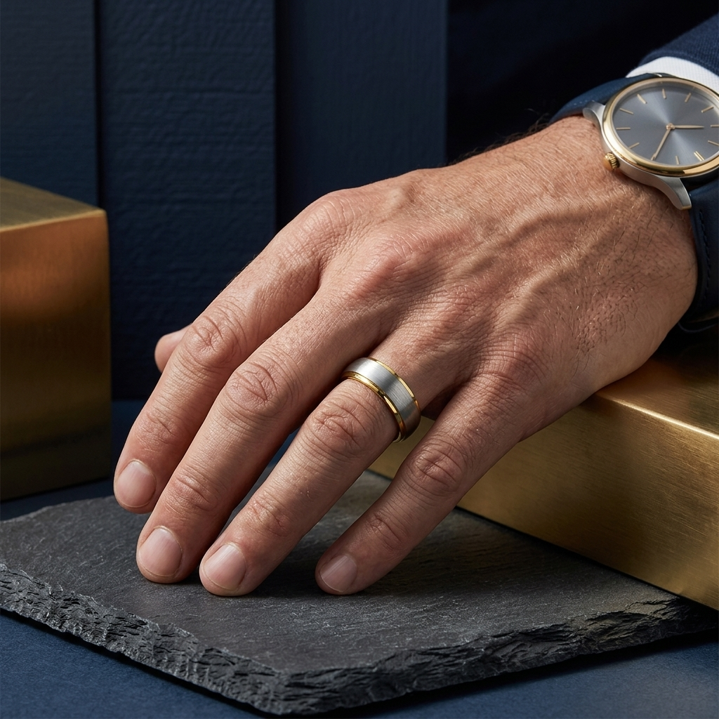 Silver and Gold Stepped Tungsten Wedding Band
