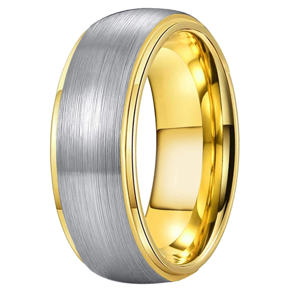 Silver and Gold Stepped Tungsten Wedding Band